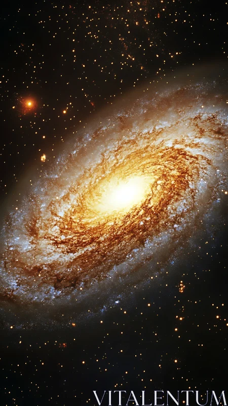 Golden spiral galaxy swirling in a star-salted midnight sea.