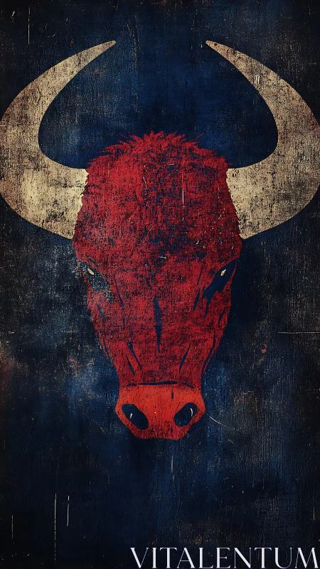 Weathered red bull head emblem on distressed navy ground