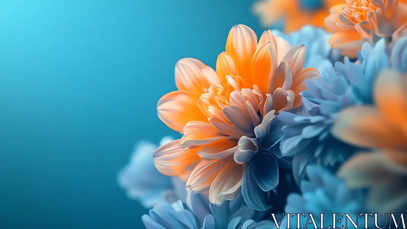 Dahlia Flowers with Orange and Blue Gradient Color Transition