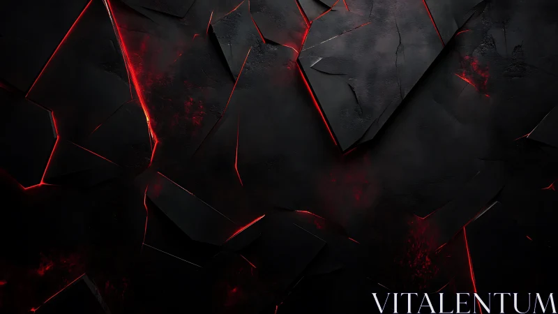 Abstract dark cracked surface with glowing red highlights, digital art.