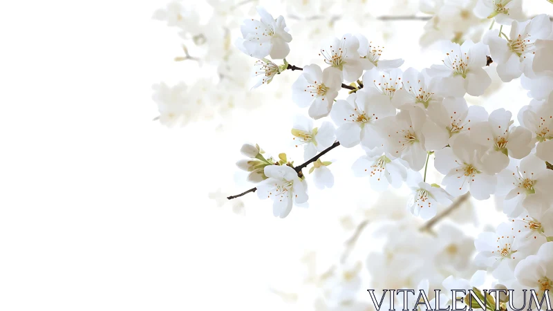 Spring Blossom Macro: White Cherry Flowers with Golden Stamens