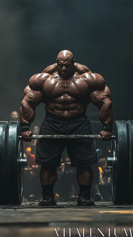 Powerlifter at peak focus under heavy barbell spotlight.