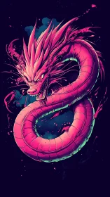 Neon serpent loops through midnight ink and snarls with fire