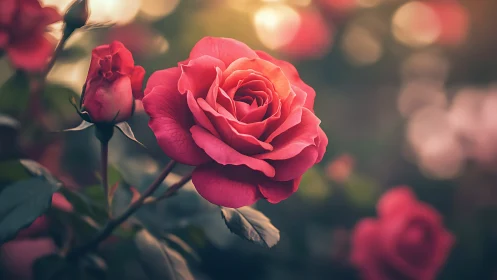 Bokeh-Enhanced Red Rose with Warm Depth of Field.