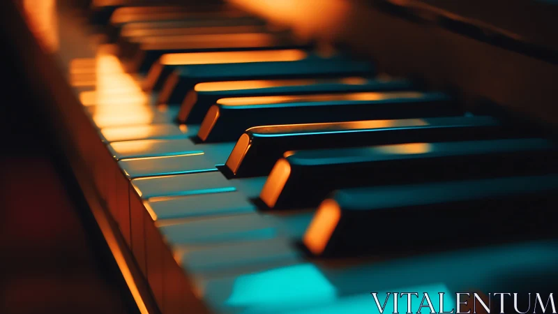 Piano keys trade whispers with molten twilight and teal glow