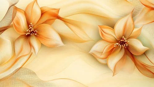 Orange and Cream Floral Digital Artwork with Gradient Background