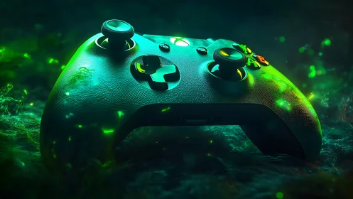Xbox Controller with Neon Cyan and Lime Green Underglow Illumination