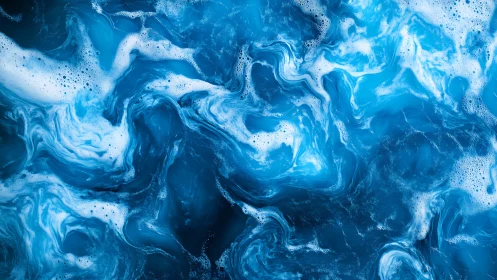 Blue and white liquid turbulence forms swirling abstract pattern