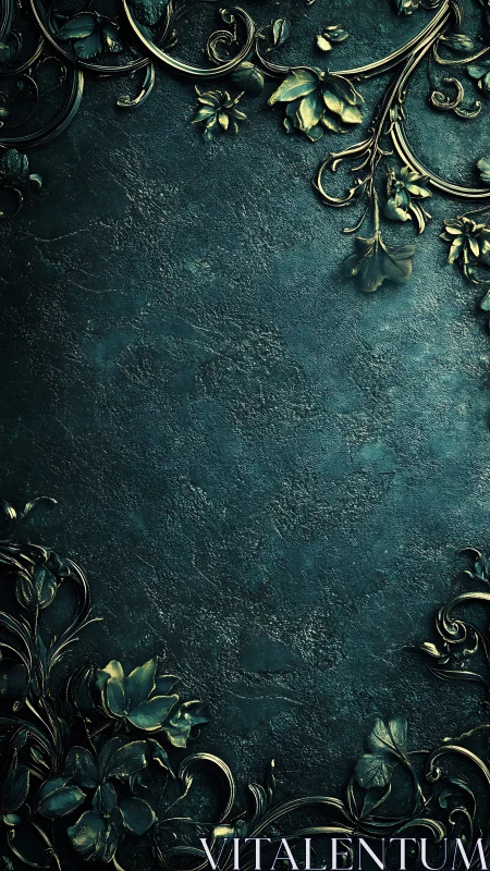 Emerald dusk scrollwork framing a quiet ornamental void.