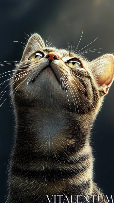 Feline Upward Gaze: Photorealistic Digital Portrait Study.