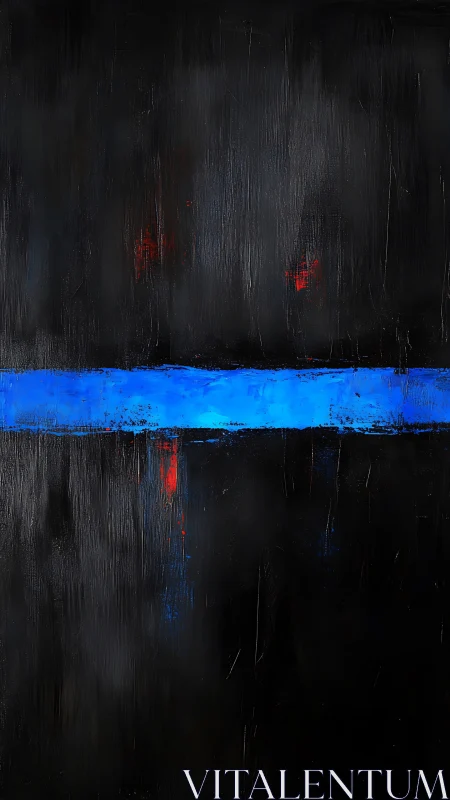 Horizontal blue band across textured black ground.