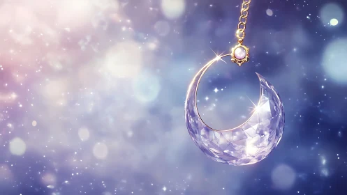 Crystal crescent moon pendant sparkles in dreamy starlight