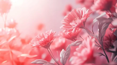 Gerbera Daisies with Selective Focus Bokeh. Pink Tone.