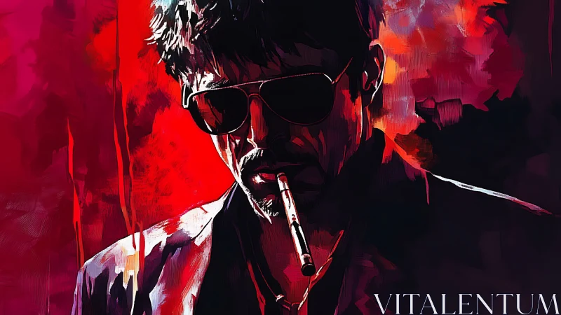 Stylized noir portrait with high contrast lighting and saturated reds
