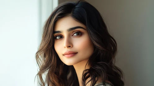 Soft window-lit portrait renders luminous skin and depth