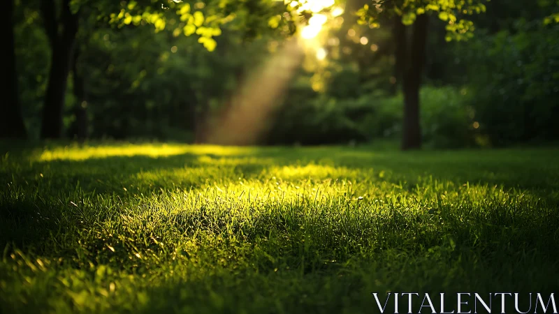 Soft morning sunlight resting gently across green grass.