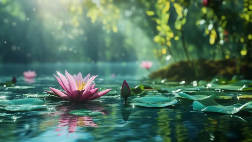 Luminous aquatic lotus rendered in shallow depth-of-field focus.