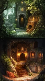 Medieval Sanctuary Glows With Enchanted Light Through Verdant Forest