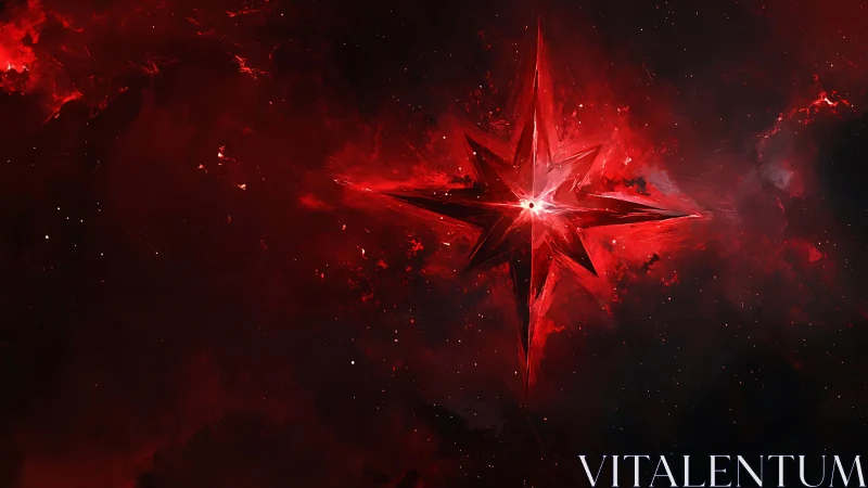 Astrophysical crimson starburst with fracturing nebular vectors.