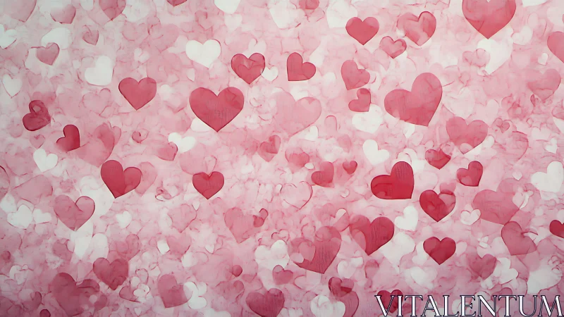 Layered Pink and Red Hearts on Soft Background.
