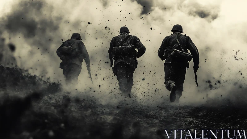 Soldiers charge through smoky battlefield in grim, tense silence