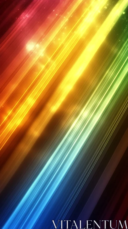 Prismatic light streaks stream diagonally across a dark void