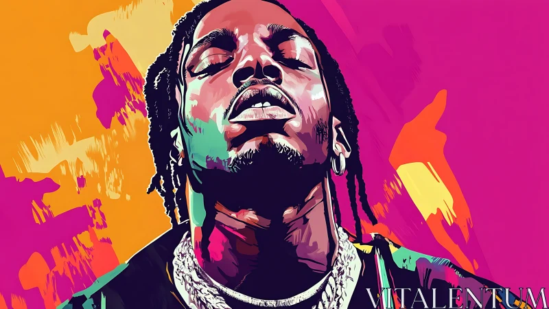 Bold digital portrait of man in vivid neon gradients.