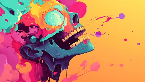 Chromatic skull profile rendered in fluid neon gradient abstractions