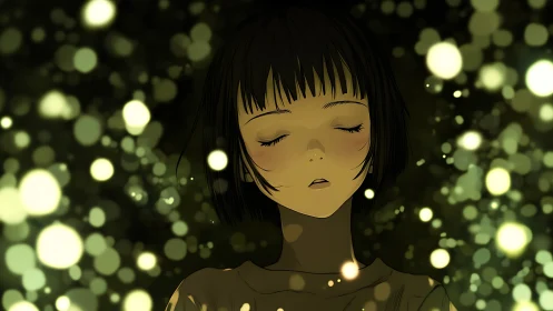Softly glowing lights surround a peaceful sleeping girl