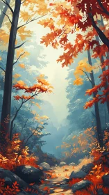 Autumn Forest Canopy: Landscape Digital Painting.