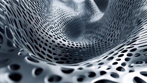 Abstract Metallic Mesh Surface in Futuristic 3D Rendering Style.