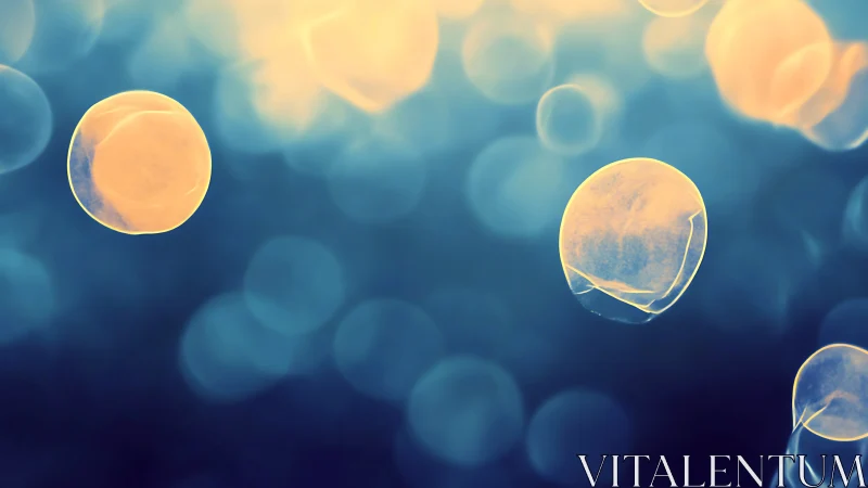 Defocused translucent bubbles in cyan teal bokeh field