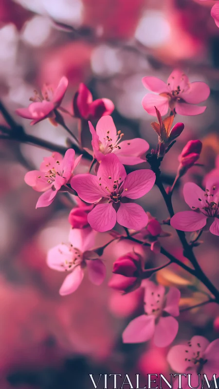 Pink Flowering Shrub Macro Study with Shallow Depth of Field