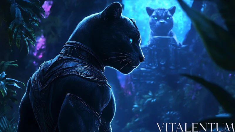 Armored Feline in Bioluminescent Environment.