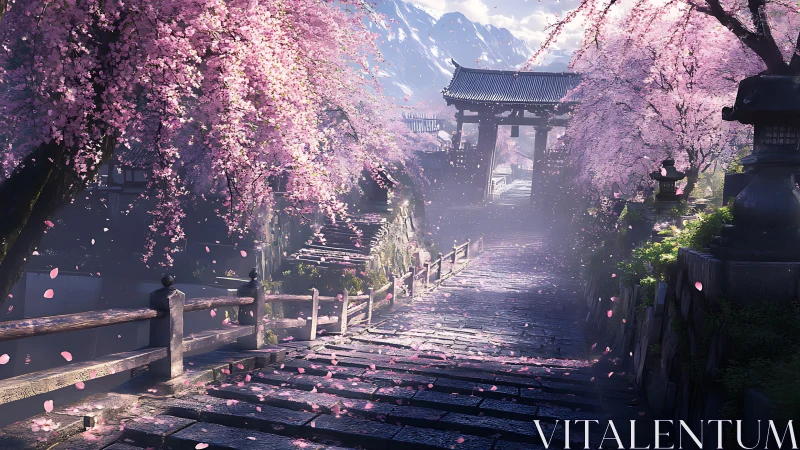 Cherry blossom stairway quietly escorts spring into light
