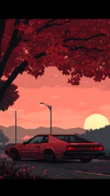 Crimson sunset drive shared with a quiet retro car friend.