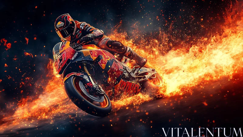 Blazing motorcycle racer carves a fierce path of fire