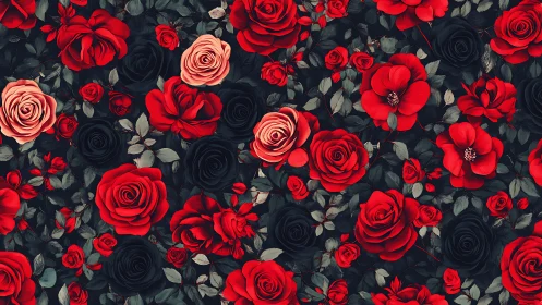 Crimson Symphony in Ebony: Where Roses Waltz with Shadow.