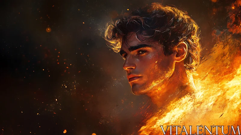 Male portrait rendered in fire with detailed digital lighting