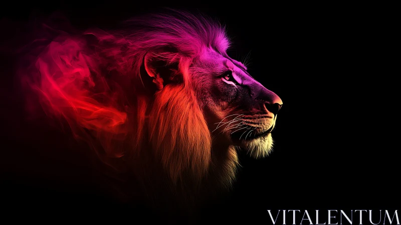 Neon-lit lion profile with magenta flame trail on black