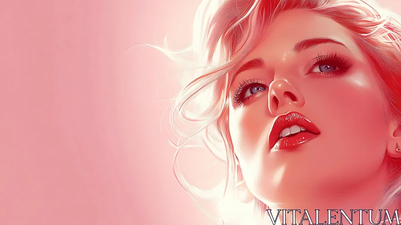 Soft pink glow around a confident, dreamy digital muse.