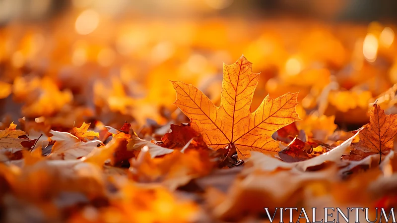 Golden maple leaf resting in a soft autumn glow.