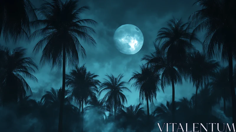 Tropical Moonlit Paradise Under Celestial Glow.
