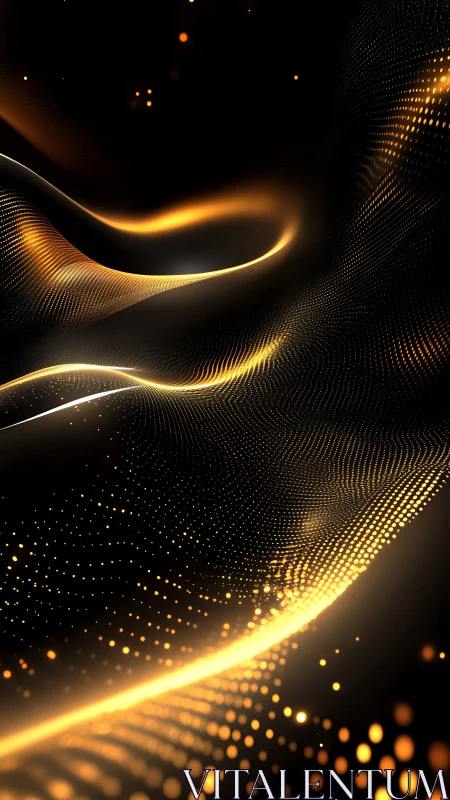 Golden particle waves forming luminous digital landscape.