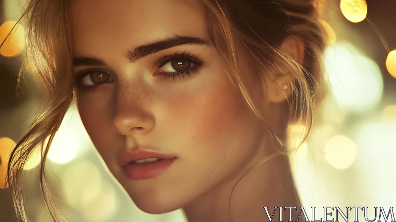 Photorealistic close-up portrait with luminous bokeh lighting.