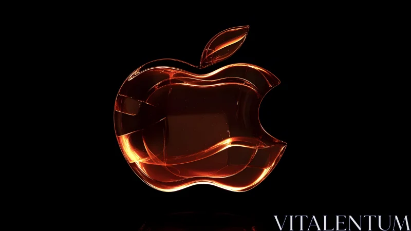 Glossy Amber Apple Logo on Black Background in 3D Style.