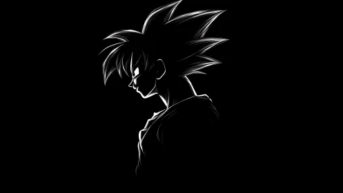 Side profile outline of spiky haired anime character.