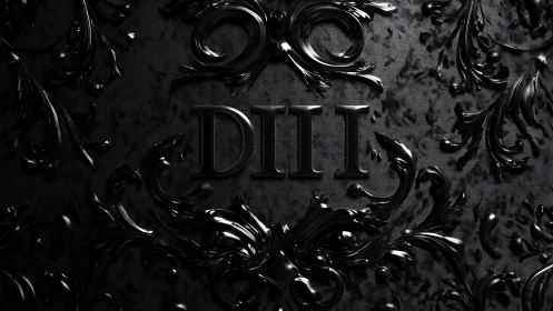 Embossed black DIII text rests on ornate baroque surface.