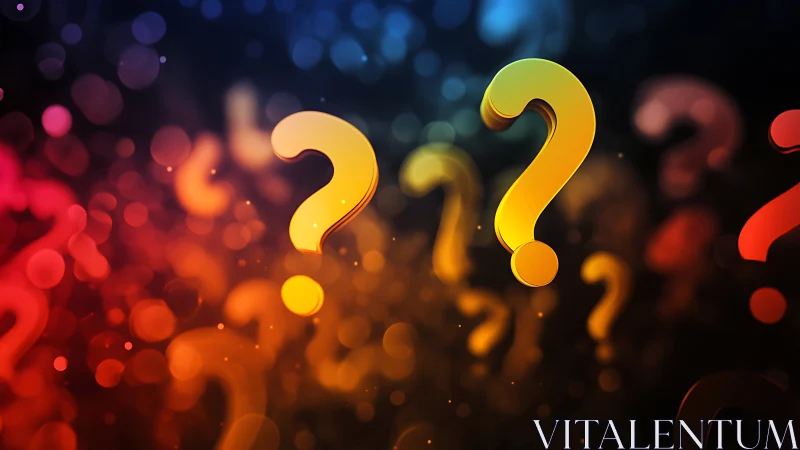 Multiple 3D question marks are displayed on a blurred gradient background