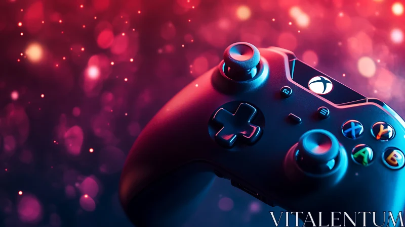 Gaming Controller with Neon Rim Lighting in Bokeh Environment